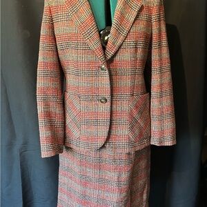 Vintage Prestige of Boston Red Plaid Blazer and Skirt Set